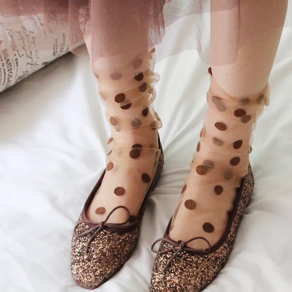Brown tulle Polkadot socks